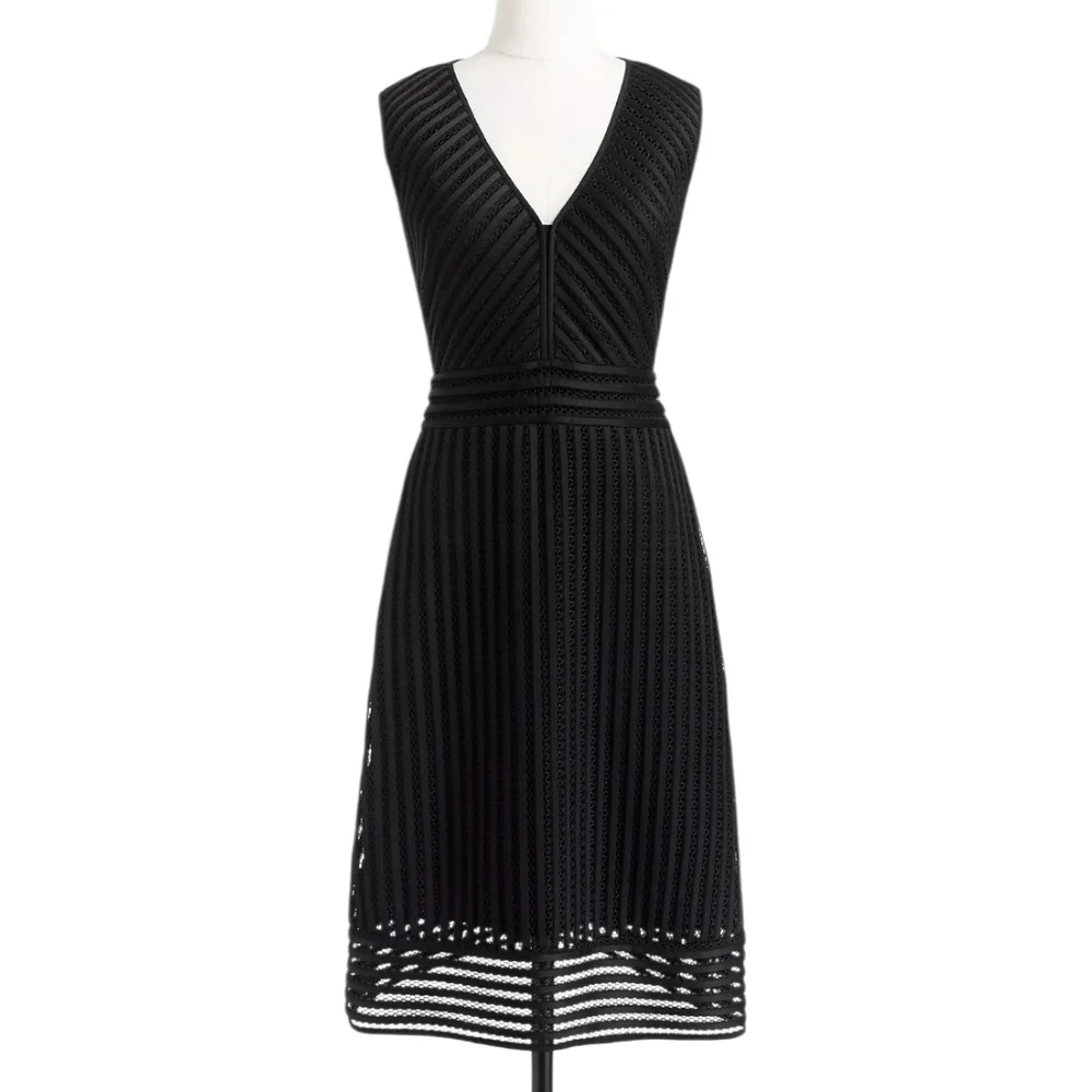 J.Crew Womens Lace Striped V-Neck Sleeveless A-Line Dress‎ Black Size 12P